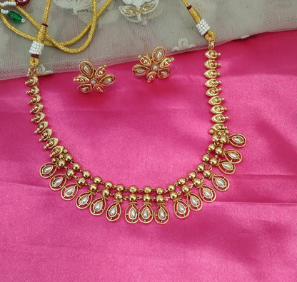 Gold Plat Polki  Necklace Jewellery Challa Set