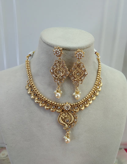 Gold Plat Polki  Necklace Jewellery Challa Set