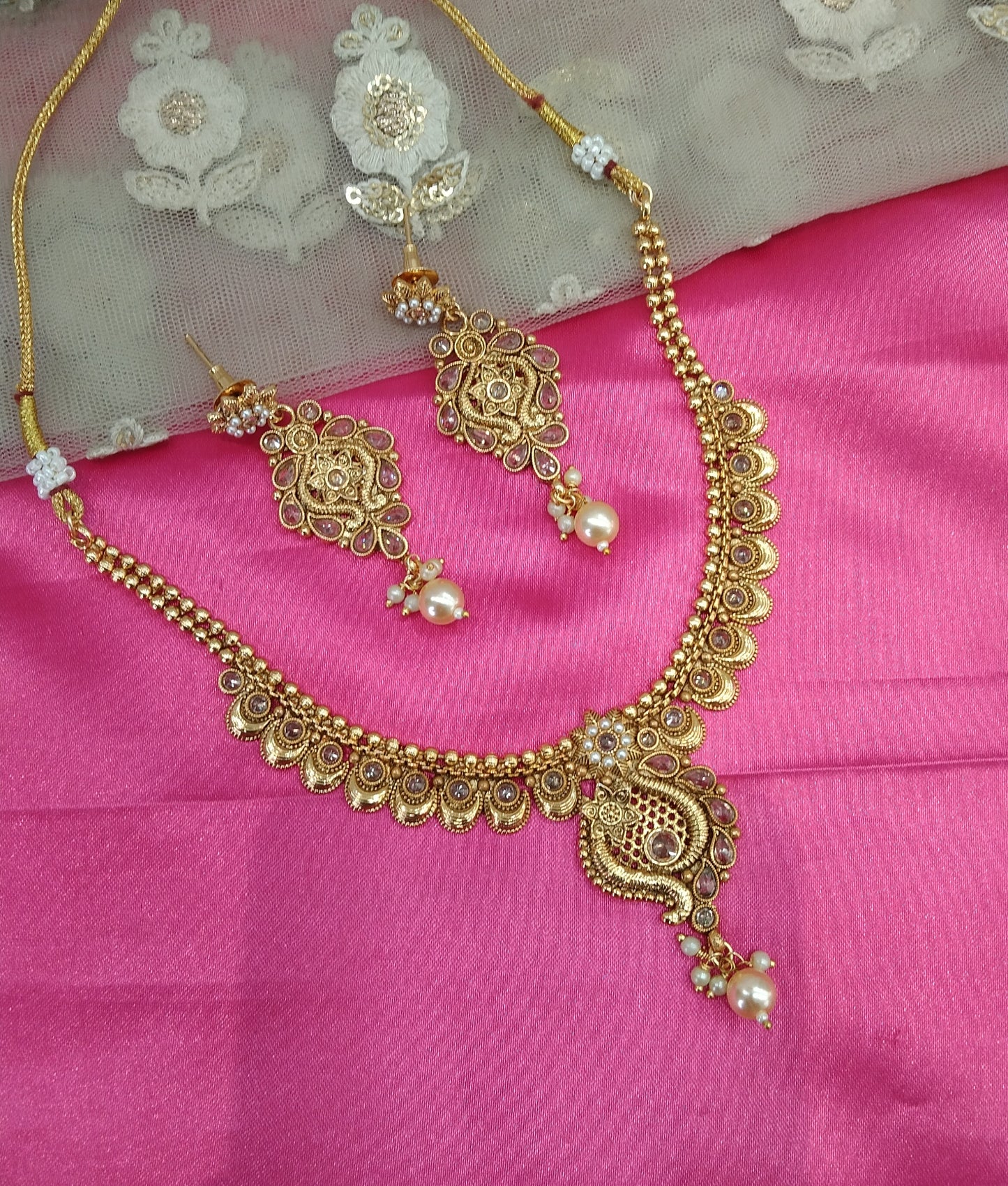 Gold Plat Polki  Necklace Jewellery Challa Set