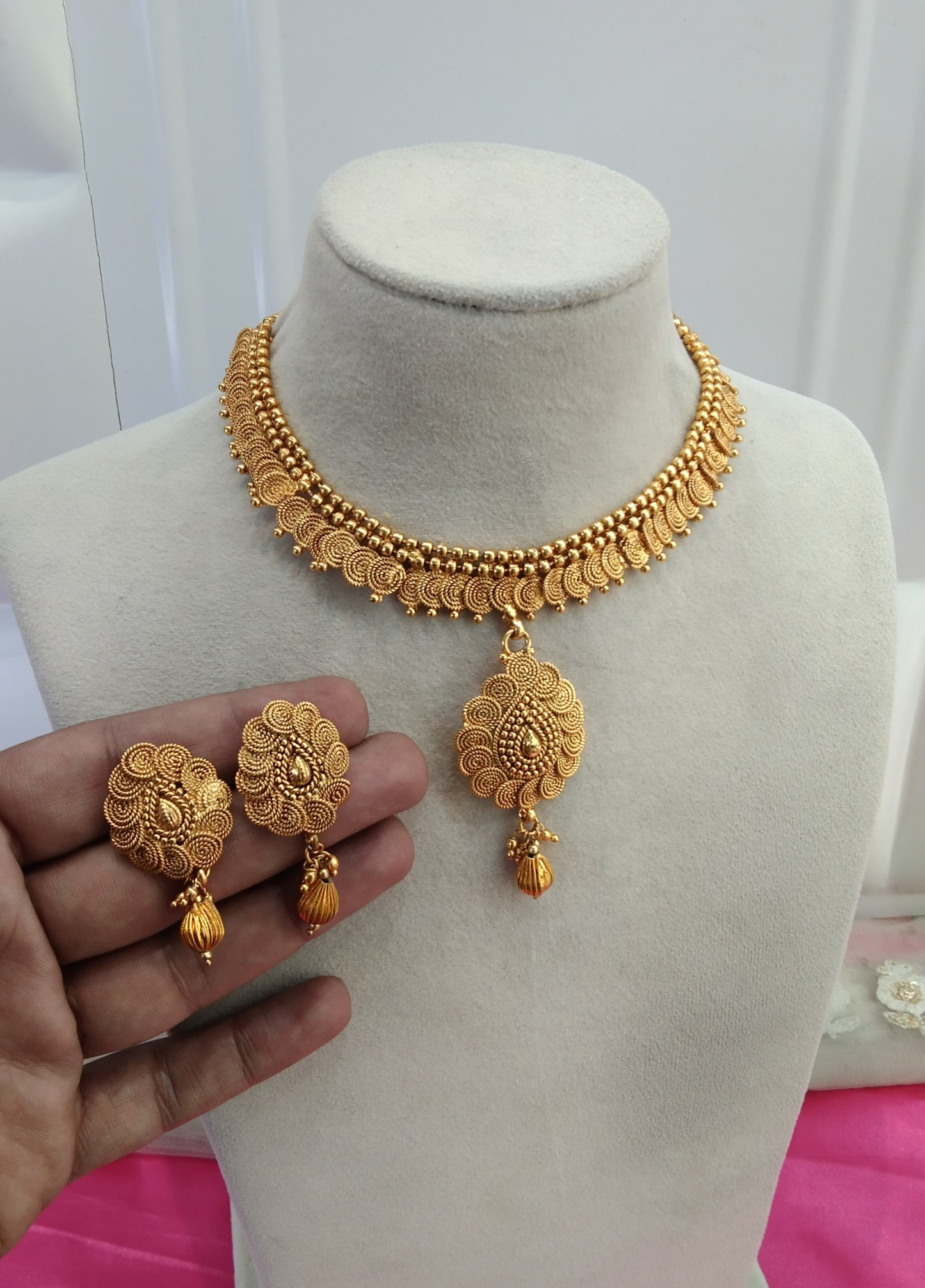Gold Plat Polki Necklace Jewelry Siva Set