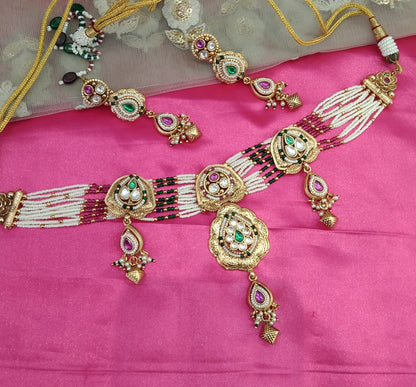 Majenta Green Gold Polki Kundan Necklace Jewelry Siva Set