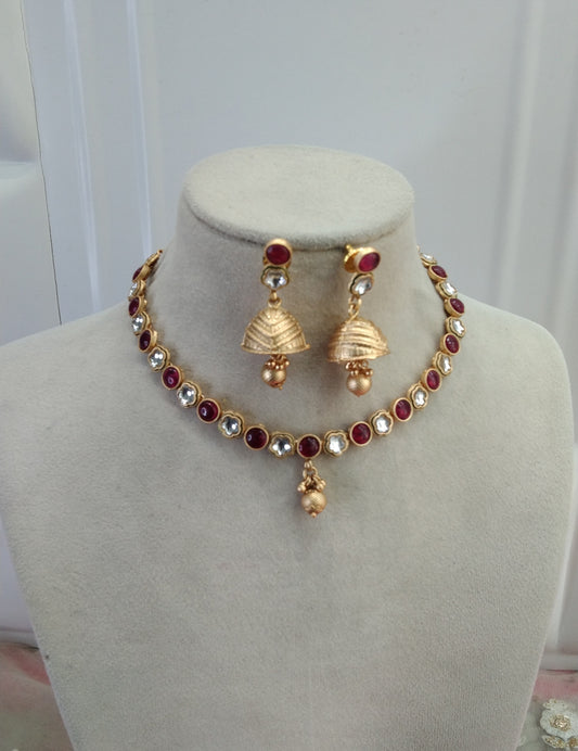 Ruby Gold Polki Jhumki Kundan Necklace Jewelry Siva Set