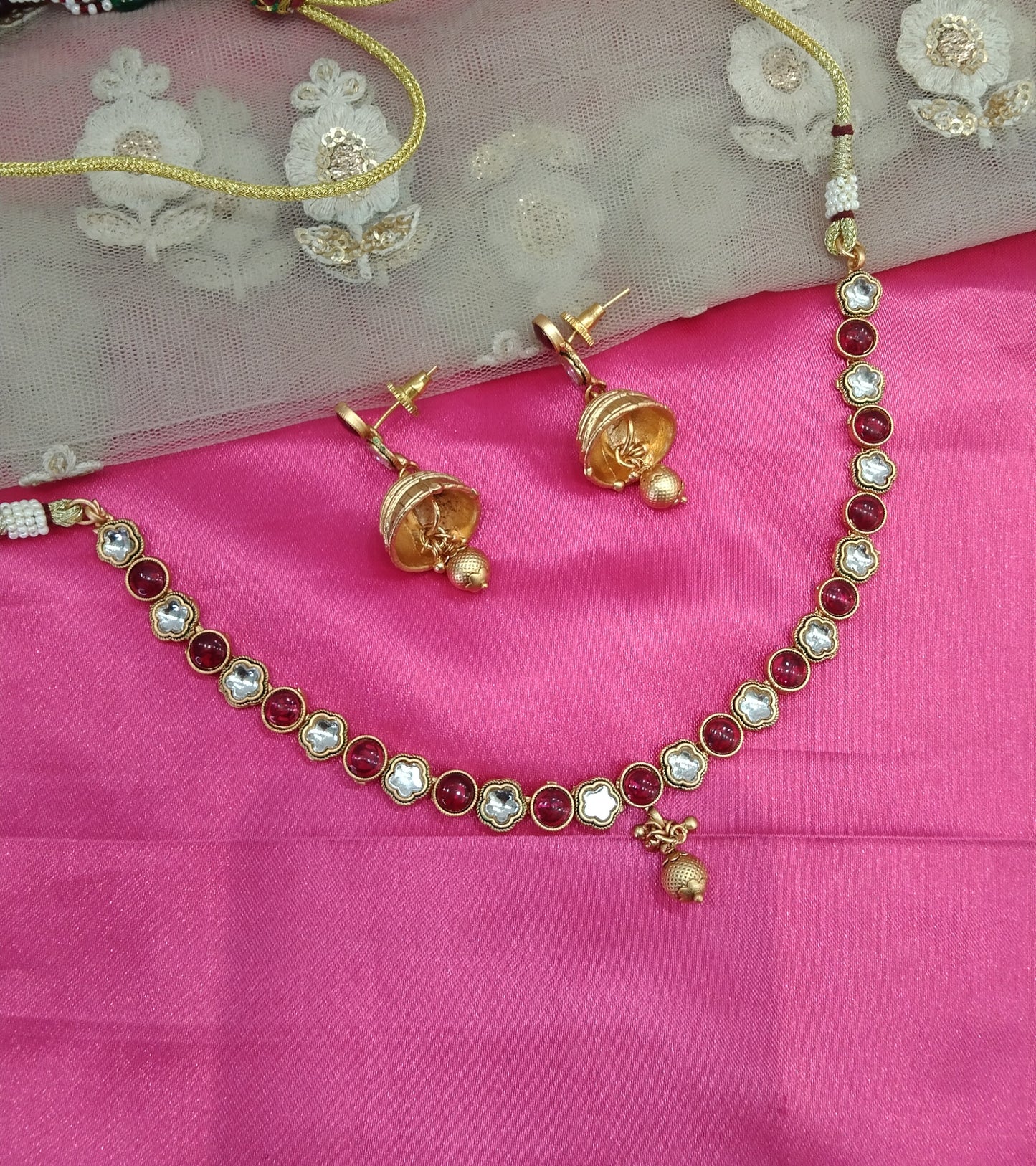 Ruby Gold Polki Jhumki Kundan Necklace Jewelry Siva Set