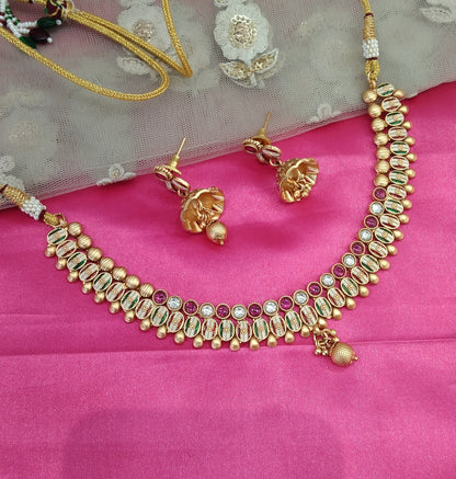 Ruby Gold Polki kundan Jhumka Necklace Jewelry Siva Set
