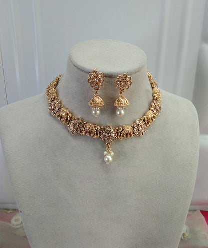 Gold Plat Polki Jhumki Necklace Jewelry Siva Set