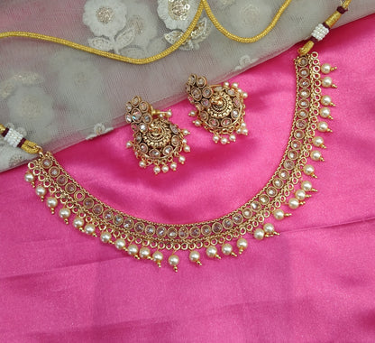 Gold Polki Jhumka Necklace Jewelry Khushi Set