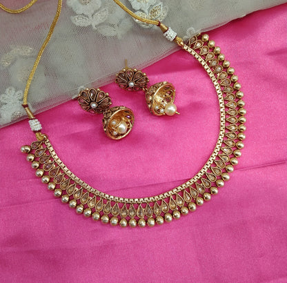Gold Polki Jhumka Necklace Jewelry Khushi Set