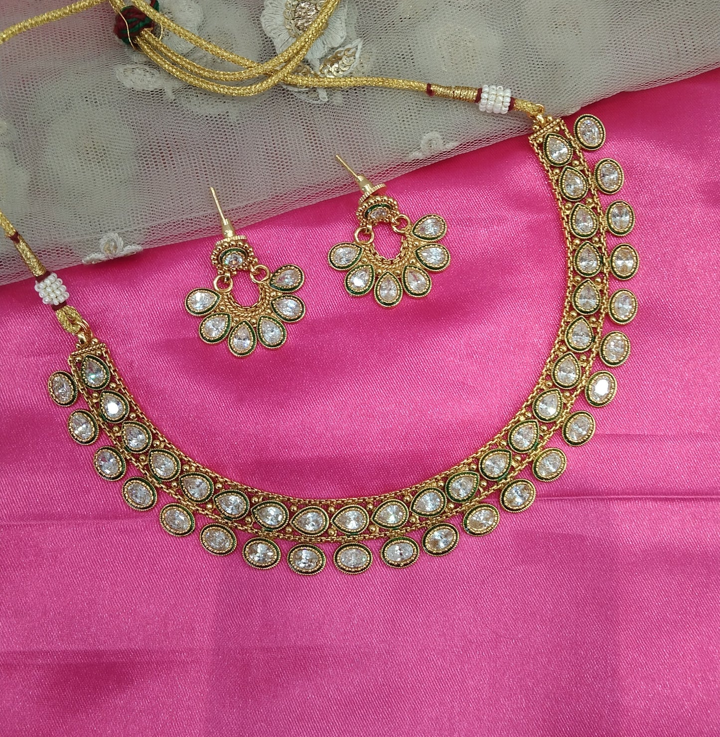 Gold Polki Necklace Jewellery Jewelry Sanam Set