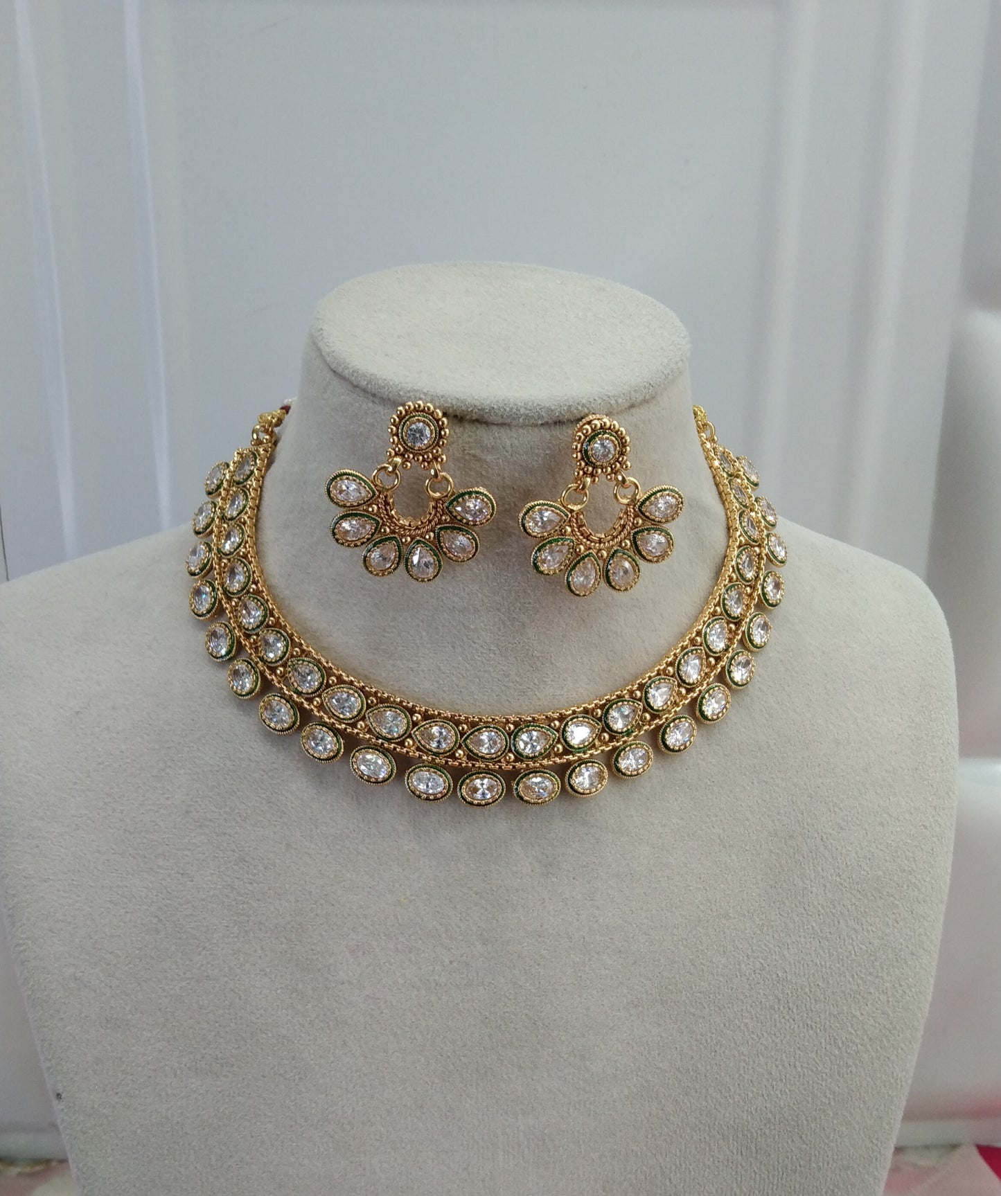 Gold Polki Necklace Jewellery Jewelry Sanam Set