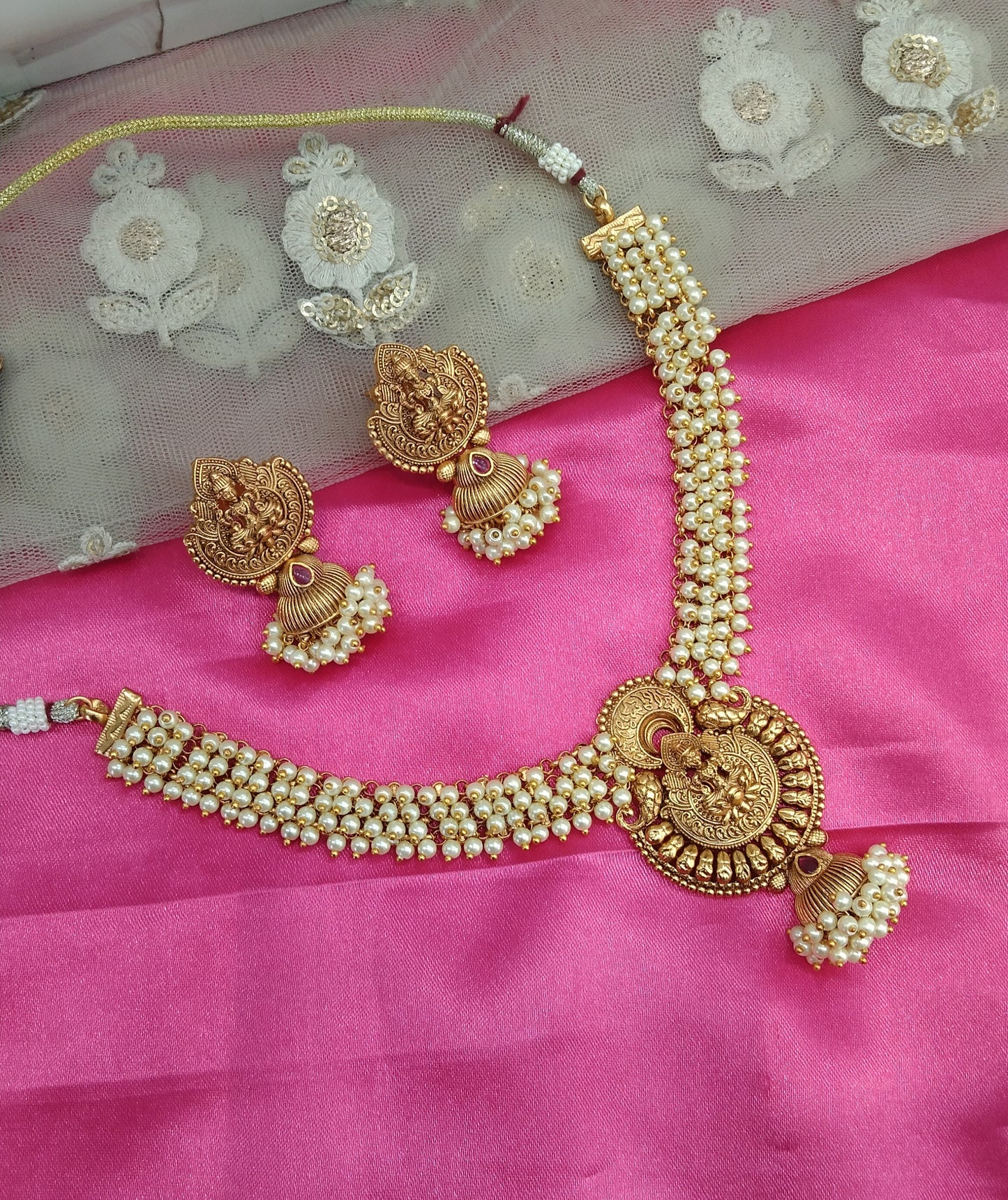 Gold Ruby Polki  Necklace Temple Jewelry Brazil Set