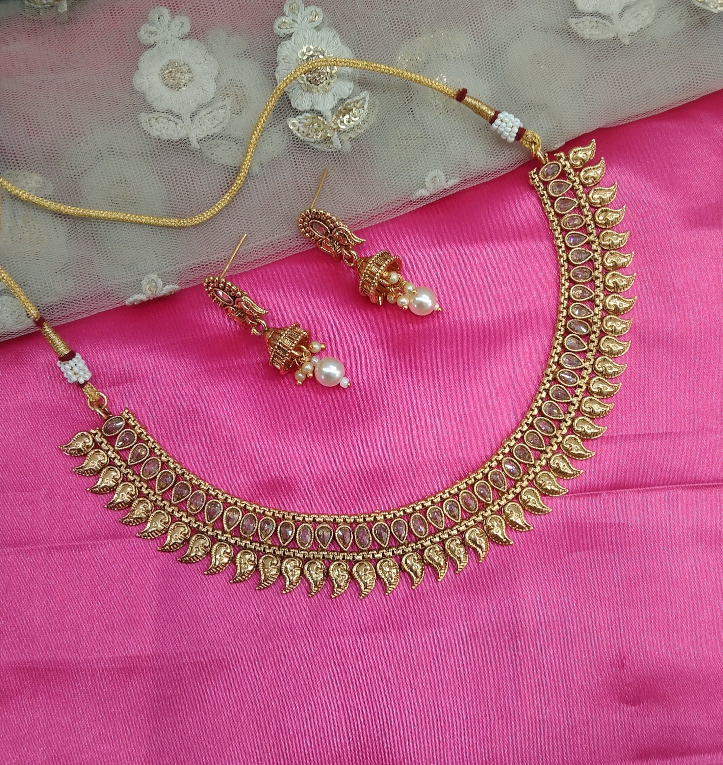 Gold Polki Jhumki Necklace Jewelry Brazil Set