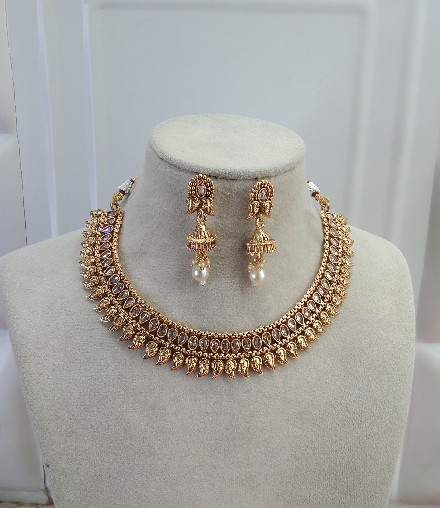 Gold Polki Jhumki Necklace Jewelry Brazil Set