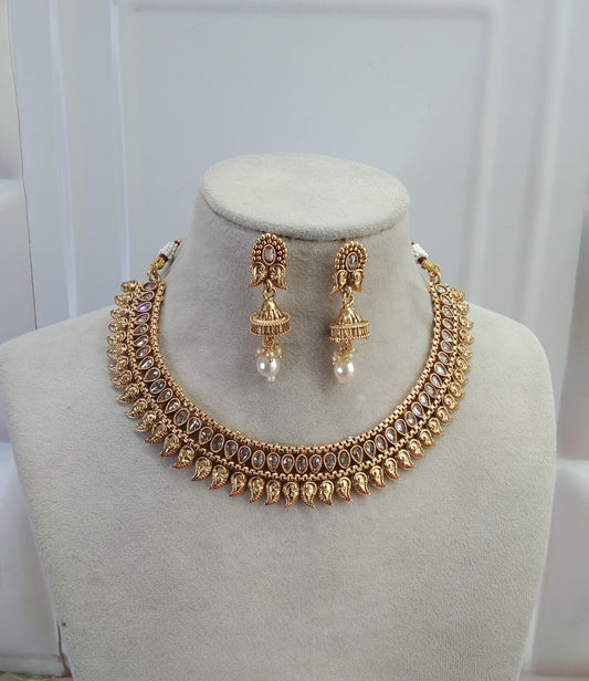 Gold Polki Jhumki Necklace Jewelry Brazil Set