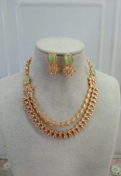 Mint colour Gold Polki Necklace Jewelry Brazil Set