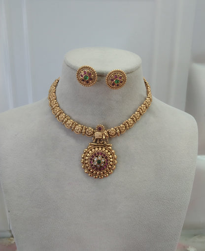 Gold Ruby Green polki  Necklace Jewellery Nora Set