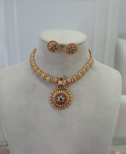 Gold Ruby Green polki  Necklace Jewellery Nora Set