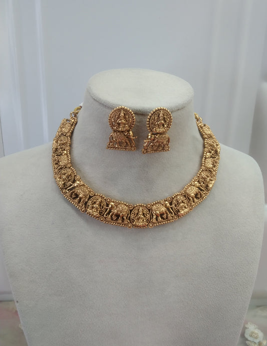 Gold  Polki Temple Necklace Jewellery Amira Set