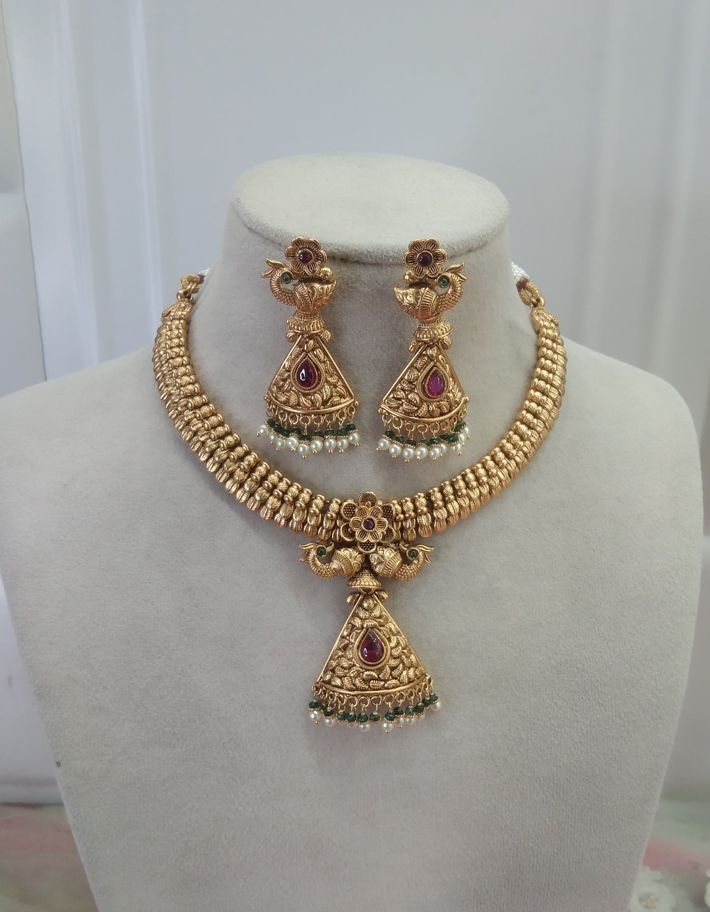 Gold Ruby Polki  Necklace Jewellery Global Set