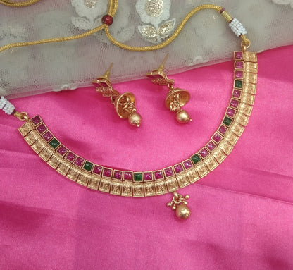 Gold Ruby Green Polki Jhumki Necklace Jewellery Global Set