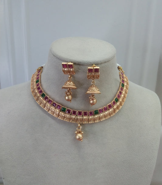 Gold Ruby Green Polki Jhumki Necklace Jewellery Global Set