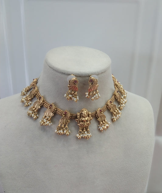 Gold Ruby Polki Temple Necklace Jewellery Global Set