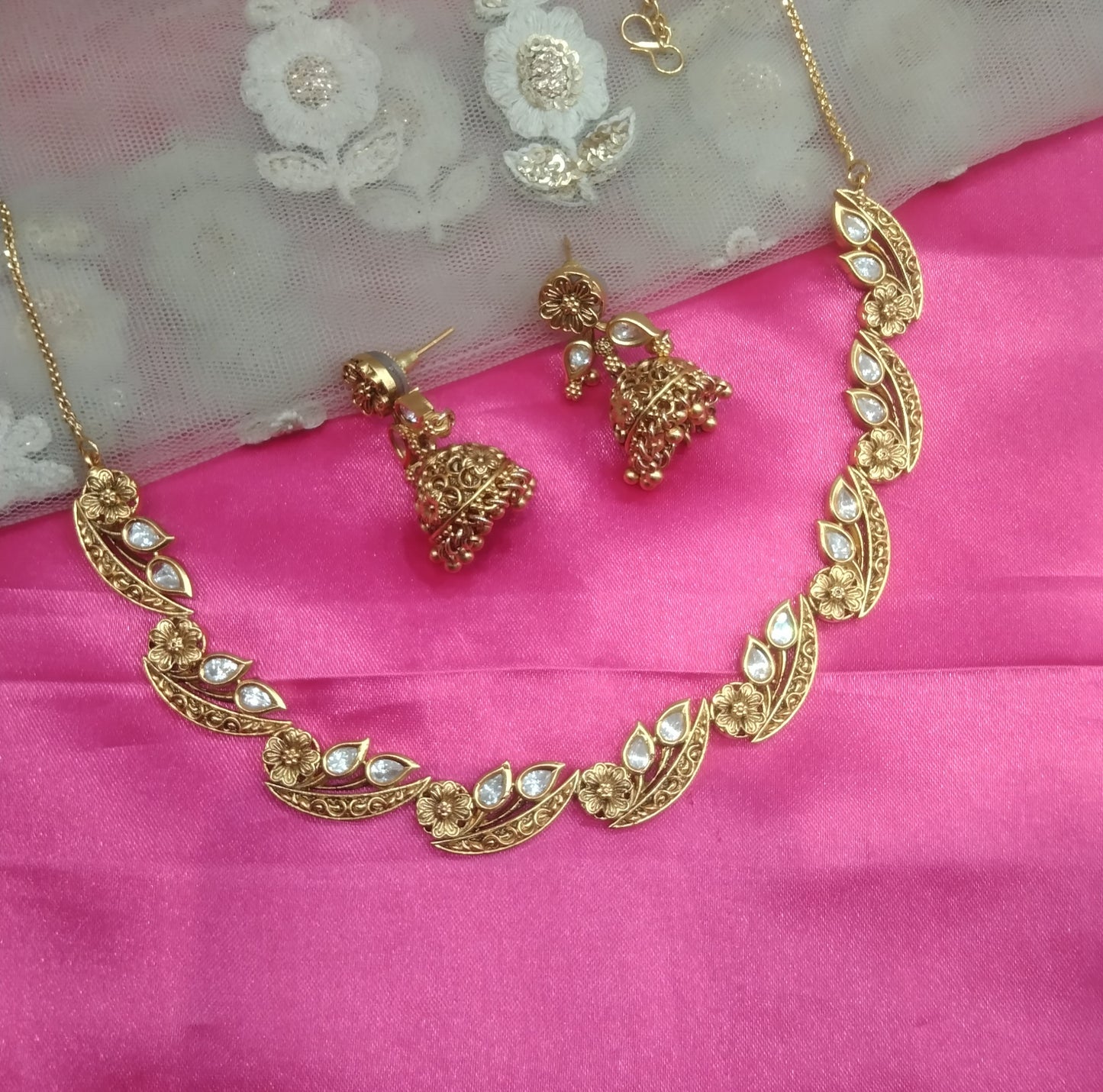 Gold  Polki Jhumki Necklace Jewellery Global Set