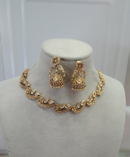 Gold  Polki Jhumki Necklace Jewellery Global Set