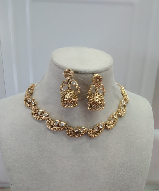 Gold  Polki Jhumki Necklace Jewellery Global Set