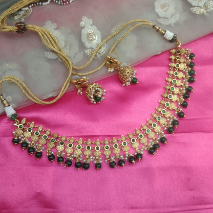 Gold Green  Polki Jhumki Necklace Jewellery Global Set