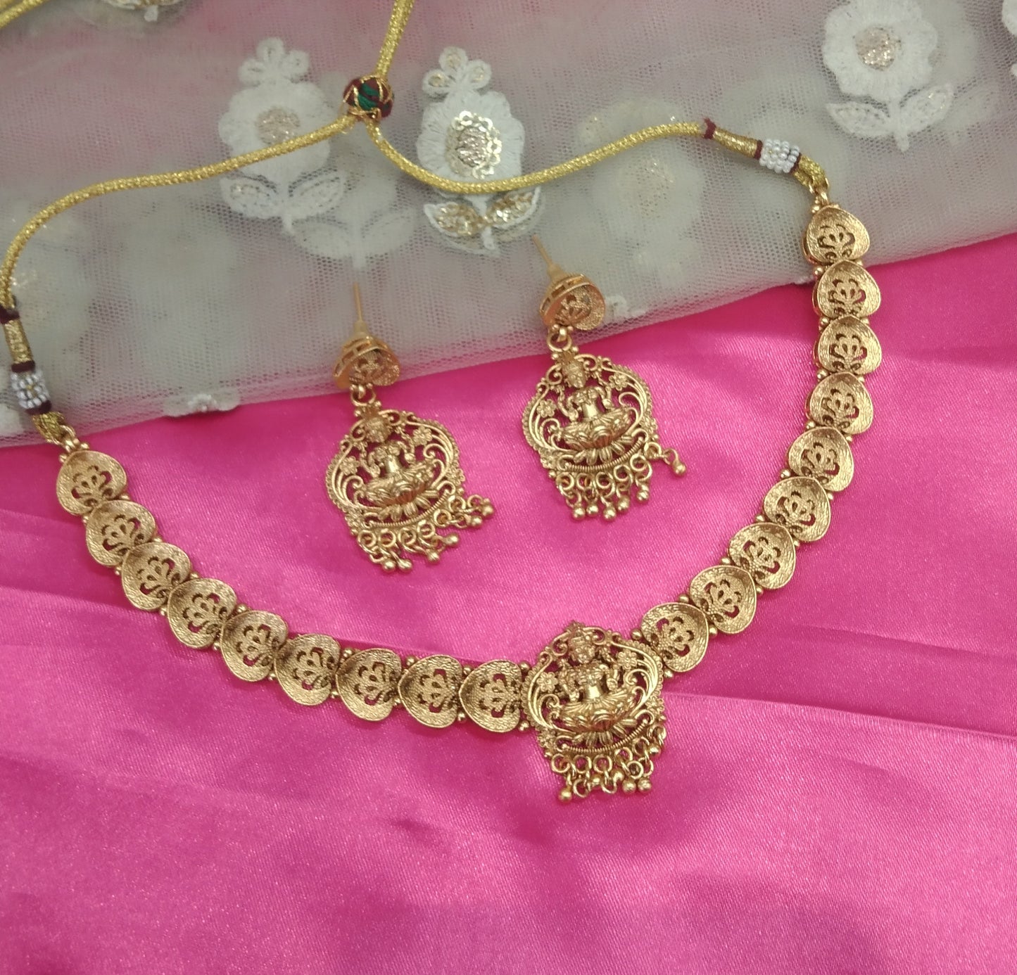 Gold Polki Temple Necklace Jewellery Chivi Set