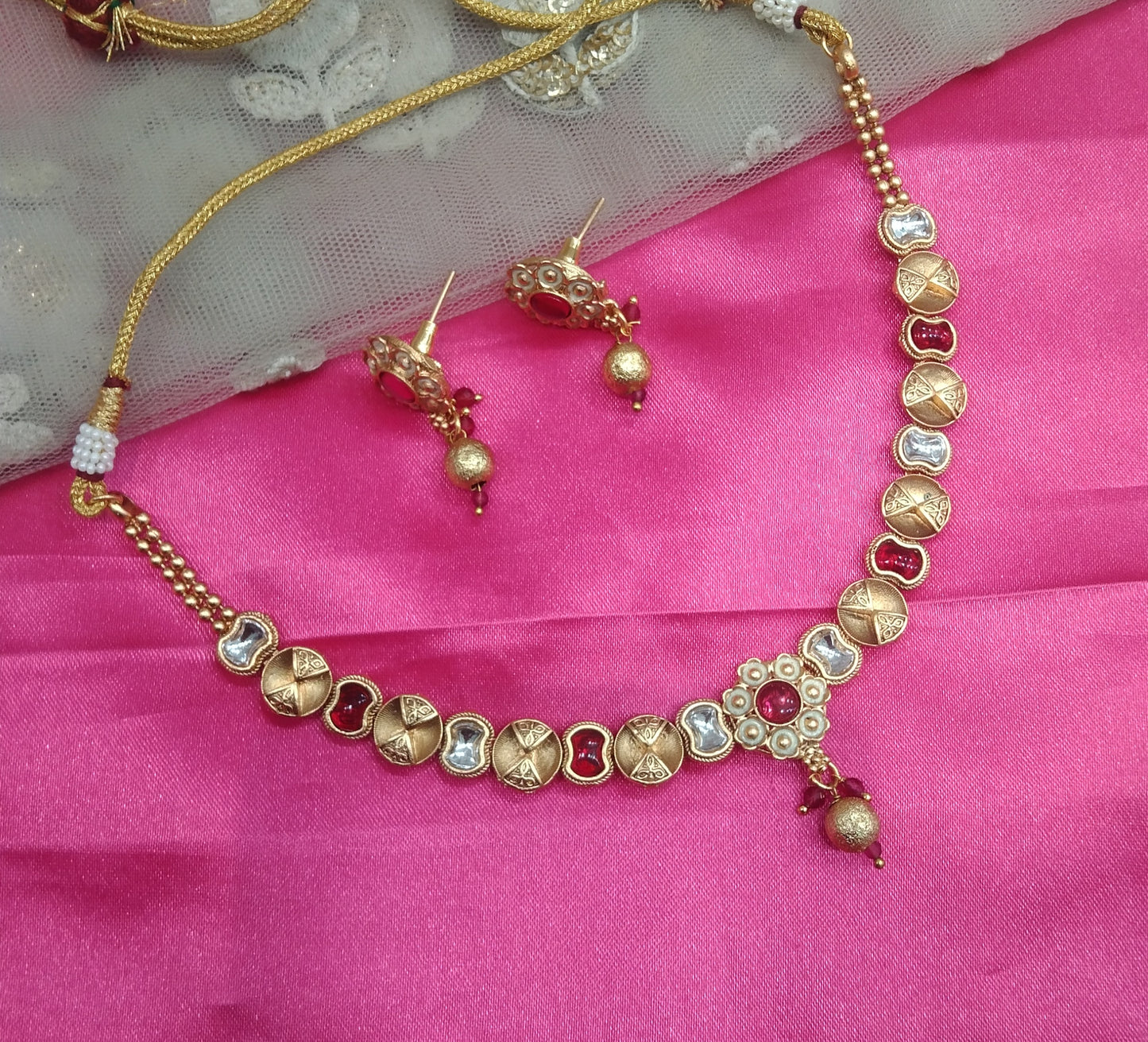Gold Ruby Polki Kundan Necklace Jewellery Chivi Set