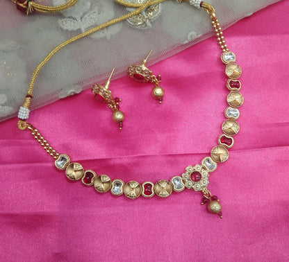 Gold Ruby Polki Kundan Necklace Jewellery Chivi Set