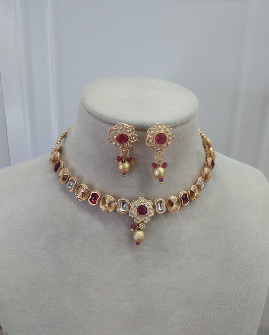 Gold Ruby Polki Kundan Necklace Jewellery Chivi Set