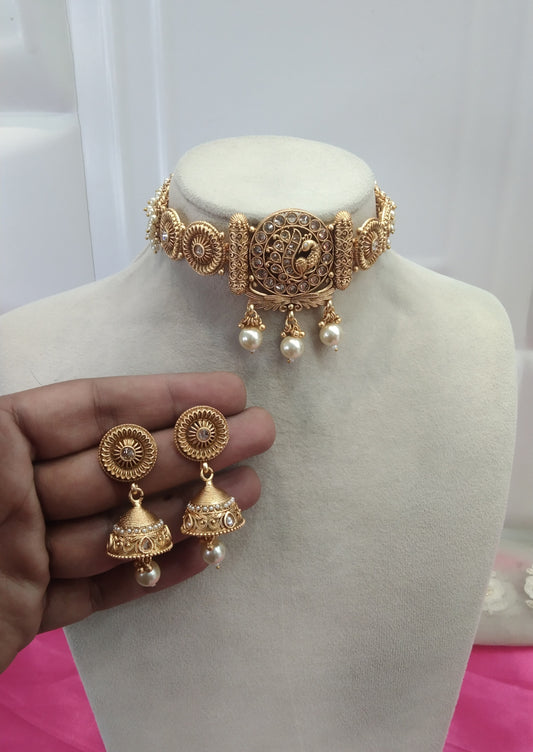 Gold  Polki Jhumka Choker Jewellery Levit Set