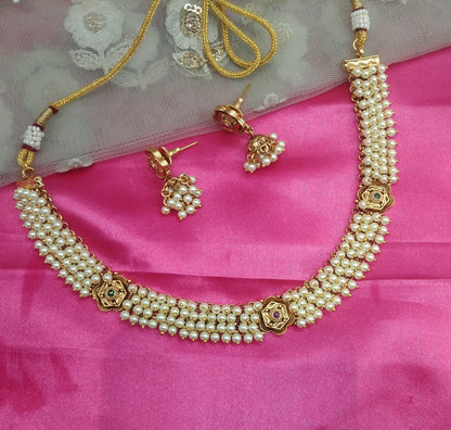 Gold Ruby Green Polki Jhumki Necklace Jewellery Jasmin Set