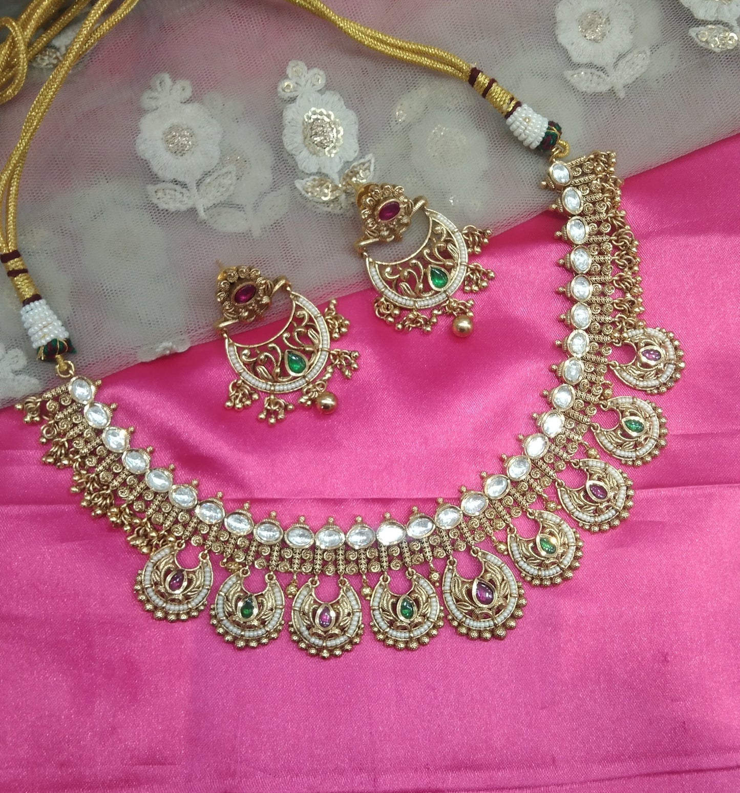 Gold Ruby Green Polki  Necklace Jewellery Jasmin Set