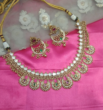 Gold Ruby Green Polki  Necklace Jewellery Jasmin Set