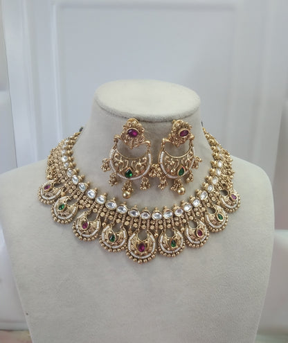 Gold Ruby Green Polki  Necklace Jewellery Jasmin Set