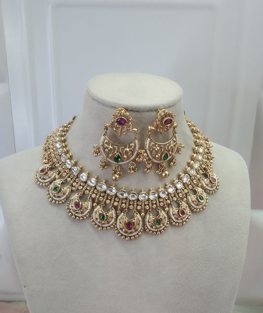 Gold Ruby Green Polki  Necklace Jewellery Jasmin Set
