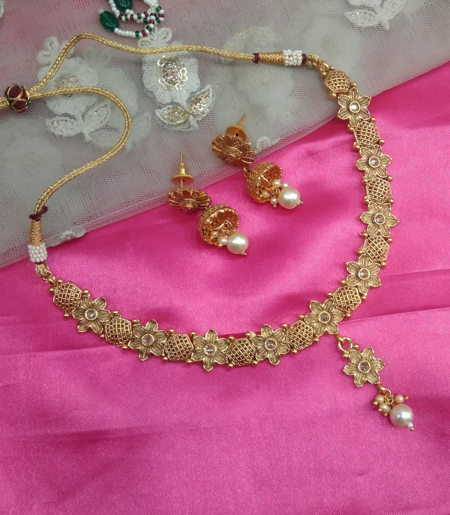 Gold Polki  Necklace Jewelry Ferry Set