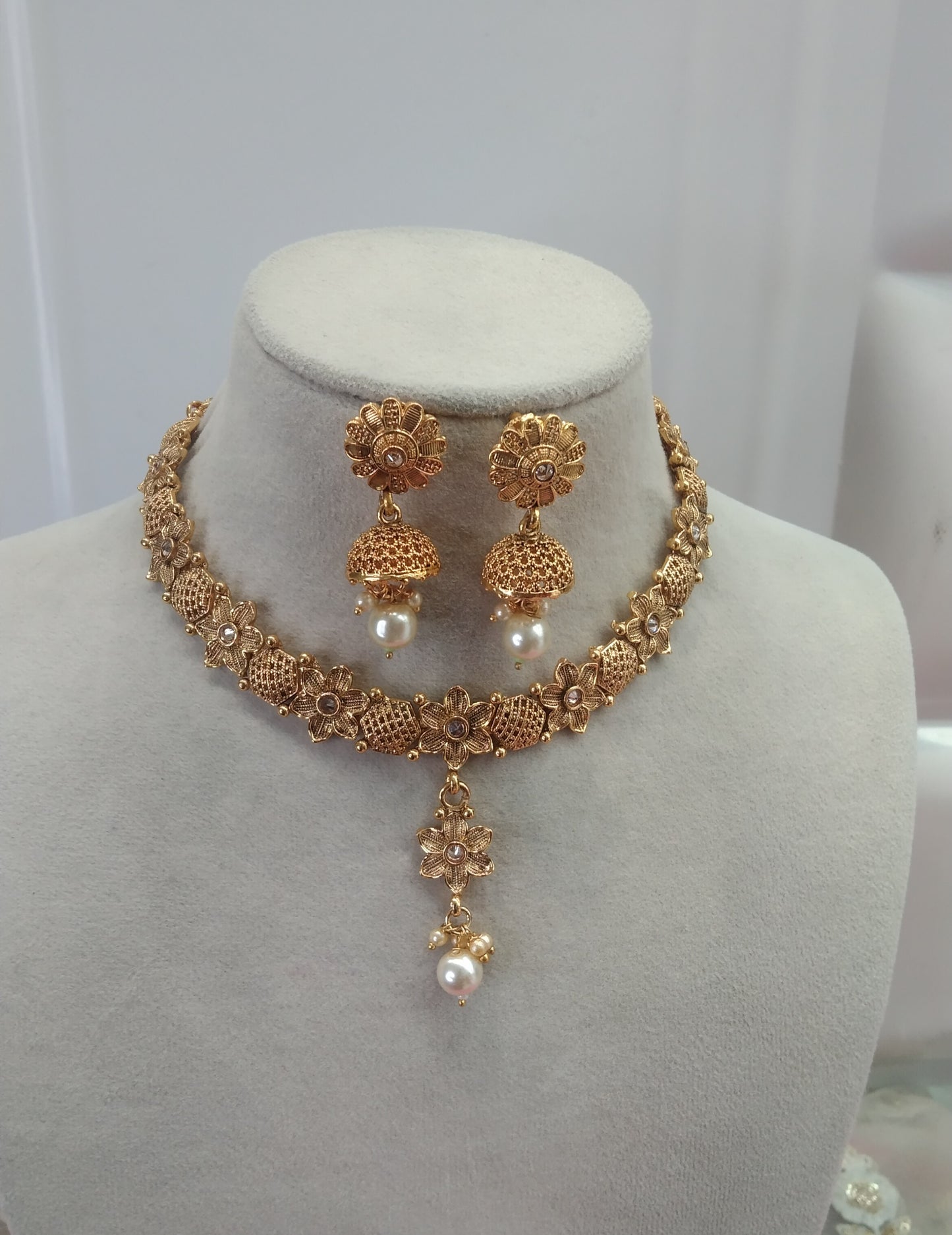 Gold Polki  Necklace Jewelry Ferry Set