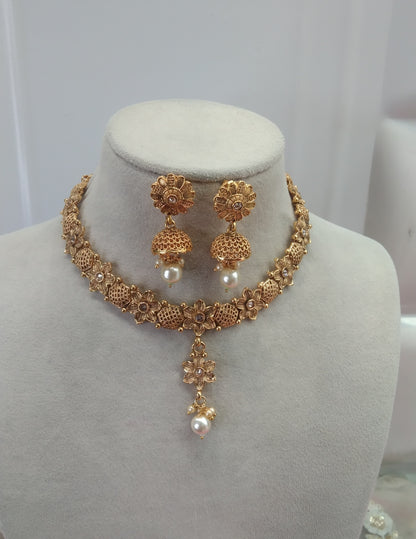 Gold Polki  Necklace Jewelry Ferry Set