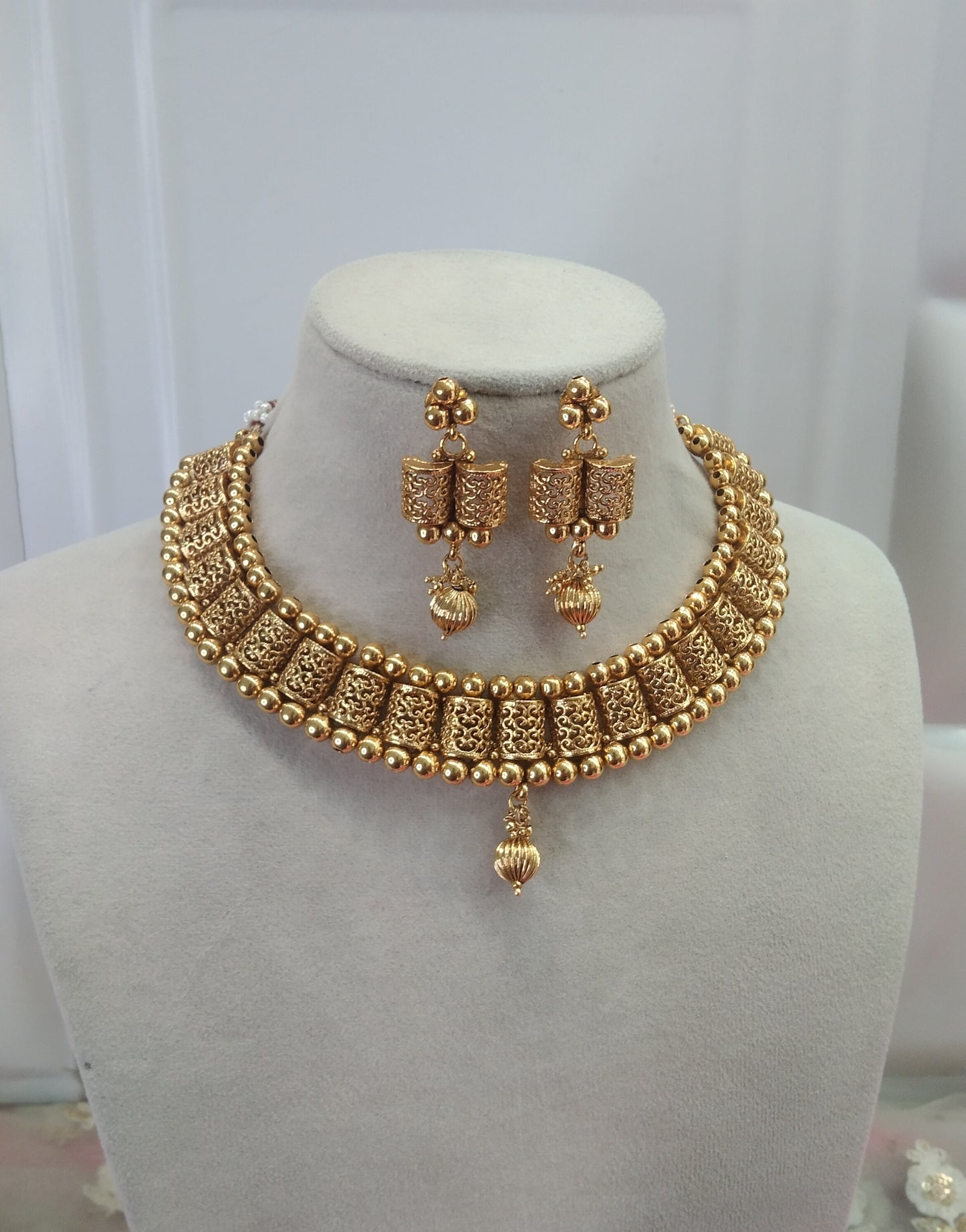Gold Polki  Necklace Jewelry Ferry Set