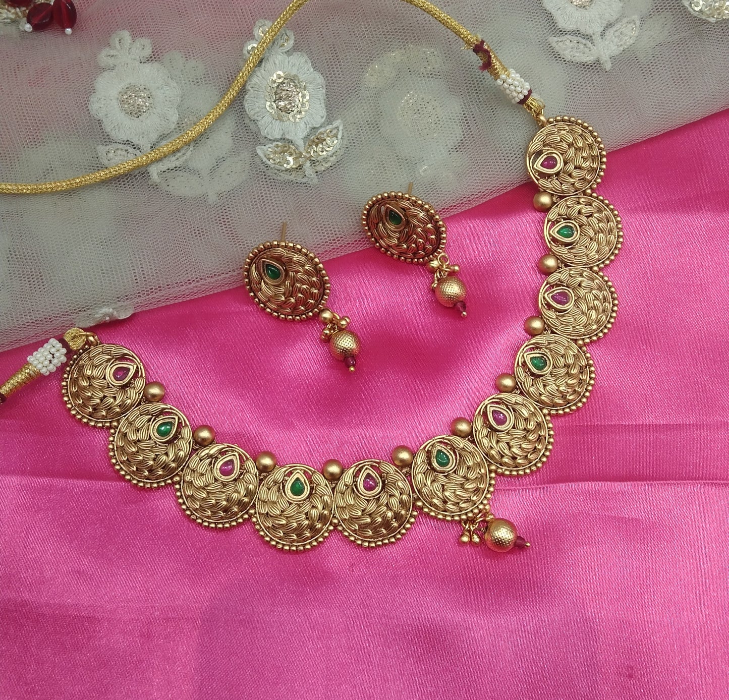 Gold Ruby Green Polki  Necklace Jewelry Ferry Set