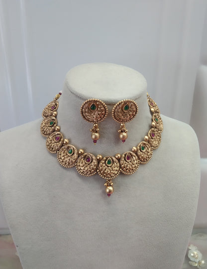 Gold Ruby Green Polki  Necklace Jewelry Ferry Set
