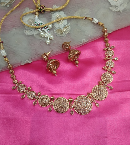 Gold Polki Jhumki Necklace Jewelry Ferry Set