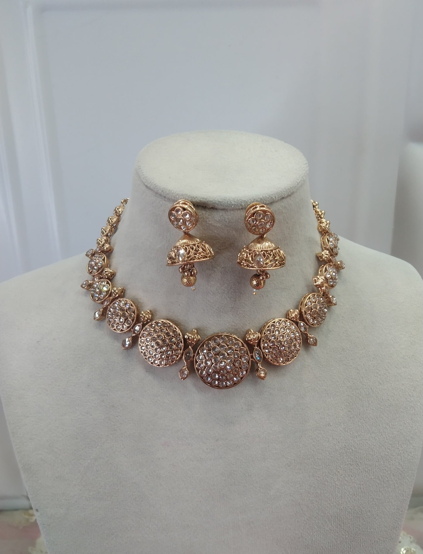 Gold Polki Jhumki Necklace Jewelry Ferry Set