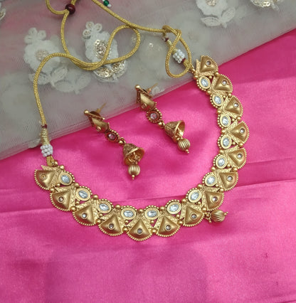 Gold Polki Jhumki Necklace Jewelry Ferry Set