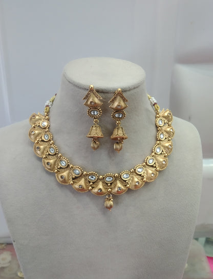 Gold Polki Jhumki Necklace Jewelry Ferry Set