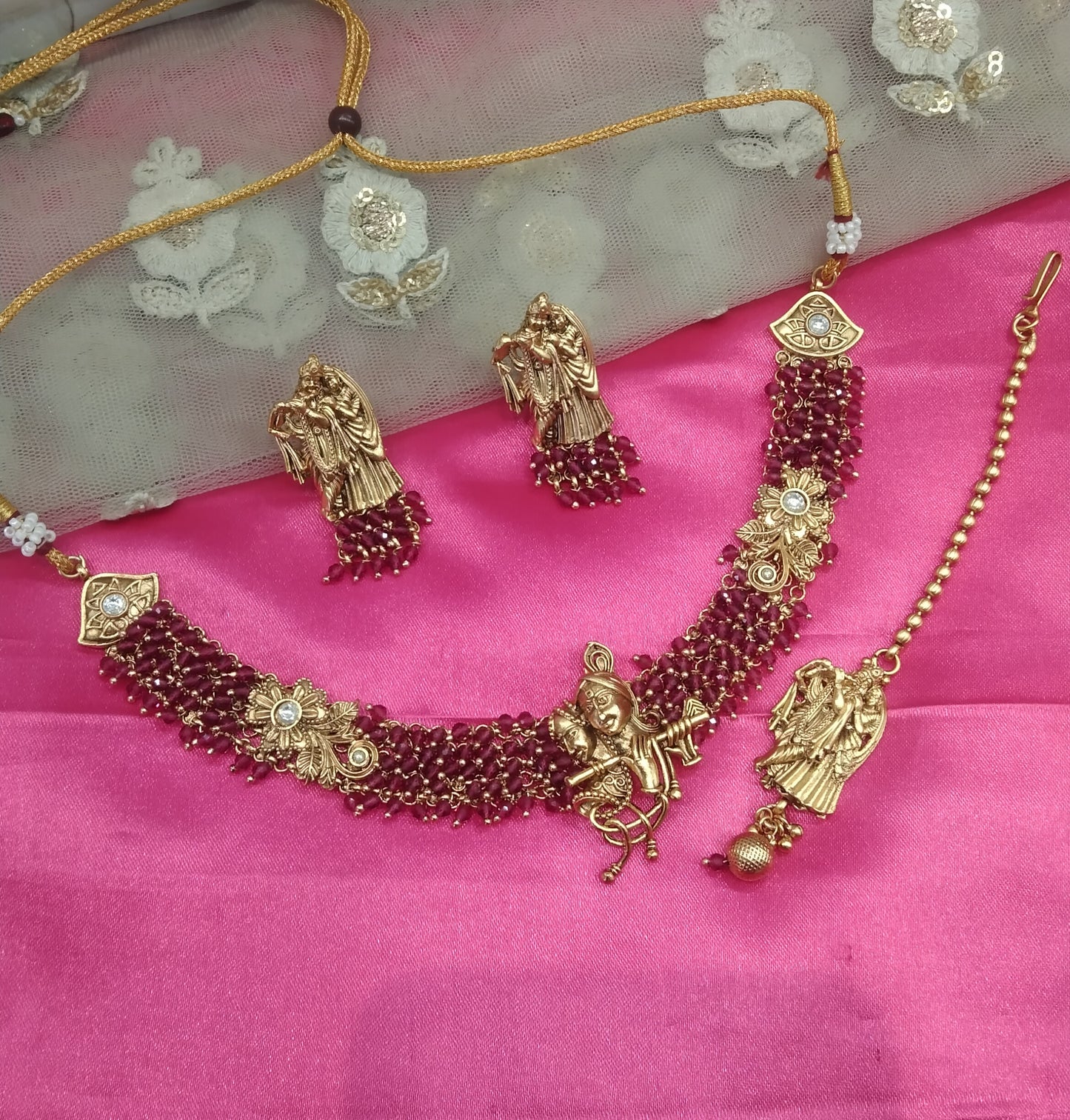 Gold Ruby Polki Temple Necklace Jewelry Global Set
